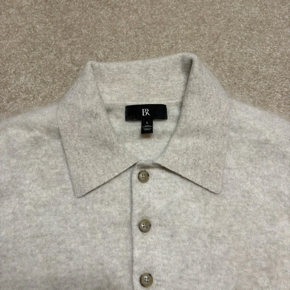 Banana Republic Brushed Cashmere Polo Sweater Mens Large Beige Cozy Preppy Soft
